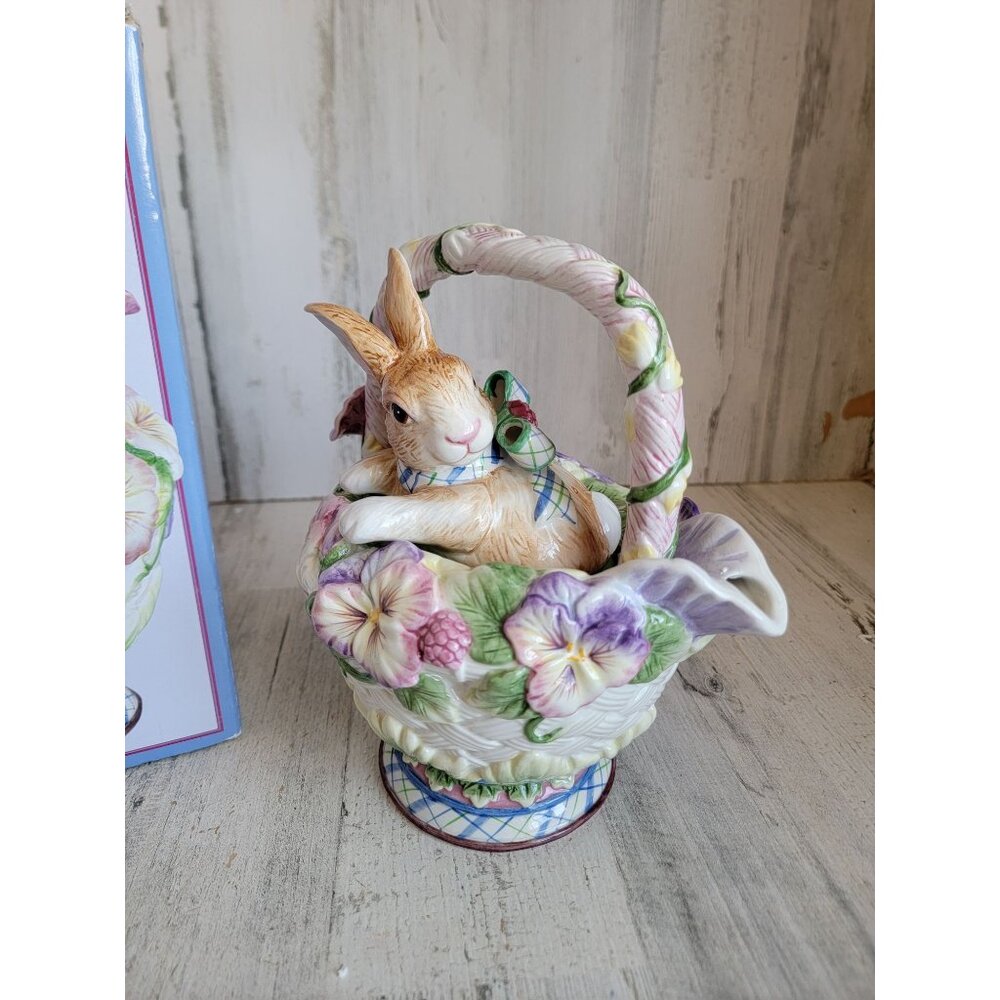 Fitz Floyd Halcyon bunny teapot vintage unique home‎ decor flower